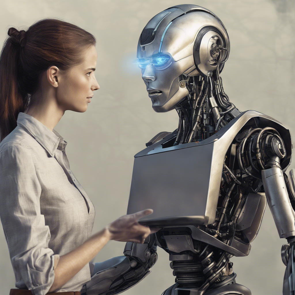 Human-Robot Interaction: An image that shows an interaction between a human and a robot or AI system can illustrate the topic of the interaction between human intelligence and artificial intelligence.