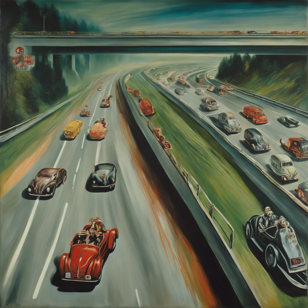 the german autobahn is a holy shrine for capitalism, as otto dix painting, german expressionist art, cinematography by stanley kubrick
