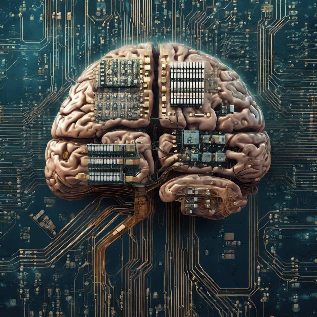 Brain Circuit with Integrated Chips: An image that combines a human brain with integrated chips or electronic circuits can illustrate the idea of merging human intelligence with artificial intelligence.